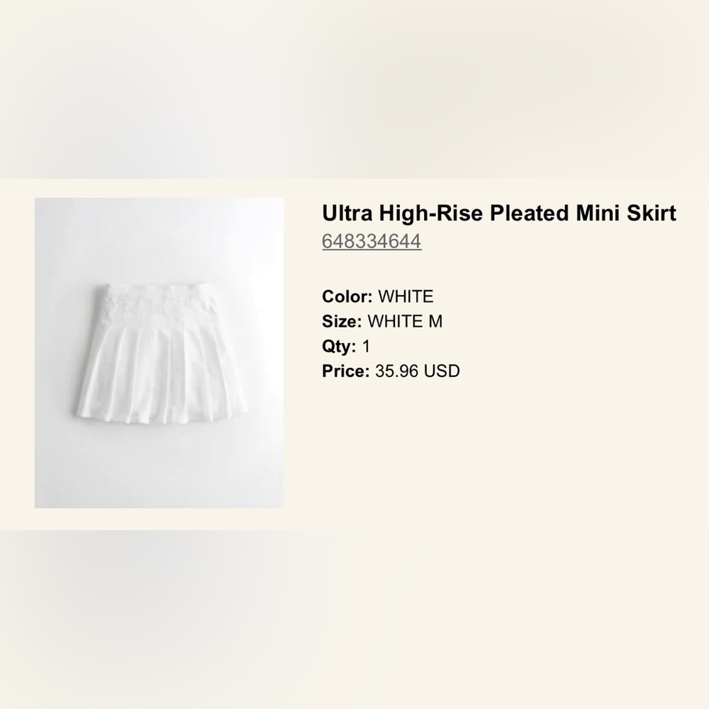 Hollister high rise pleated mini skirt white size small NWOT